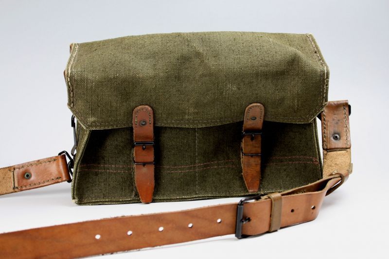Vintage Rugged 1950's French Military Army Canvas and Leather Satchel  キャンプストーブ Old ＆Tools