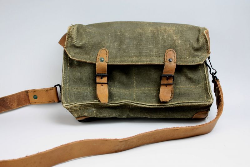 Vintage Rugged 1950's French Military Army Canvas and Leather